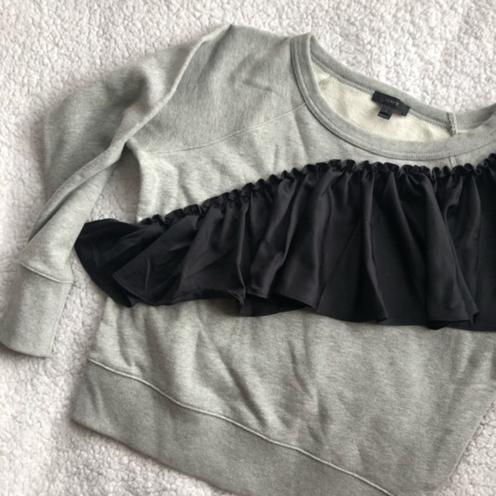 J. Crew Gray Sweatshirt w/ Asymmetrical Ruffle Detail szS